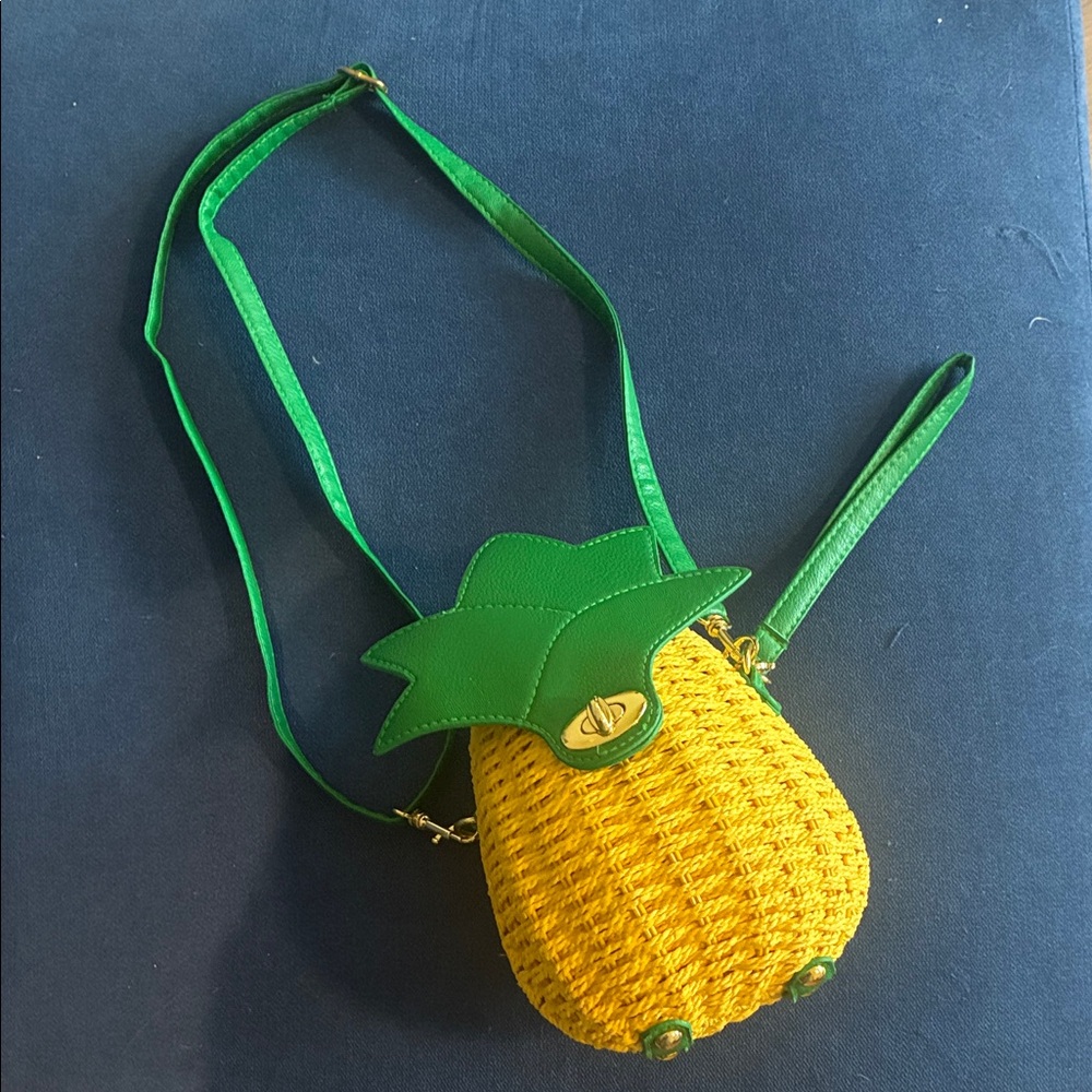 Collectif London Pineapple Crossbody Bag Yellow Woven Straw Tropical